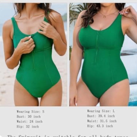 Women's Ribbed Zipper Front Scoop Neck Available in Plus One Piece Swimsuit - Picture 2 of 5